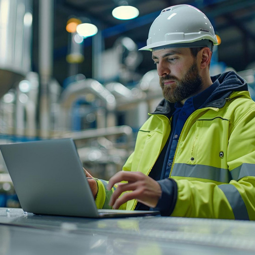 Factory worker on laptop