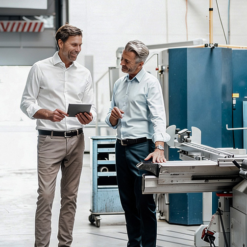 Factory leaders in discussion